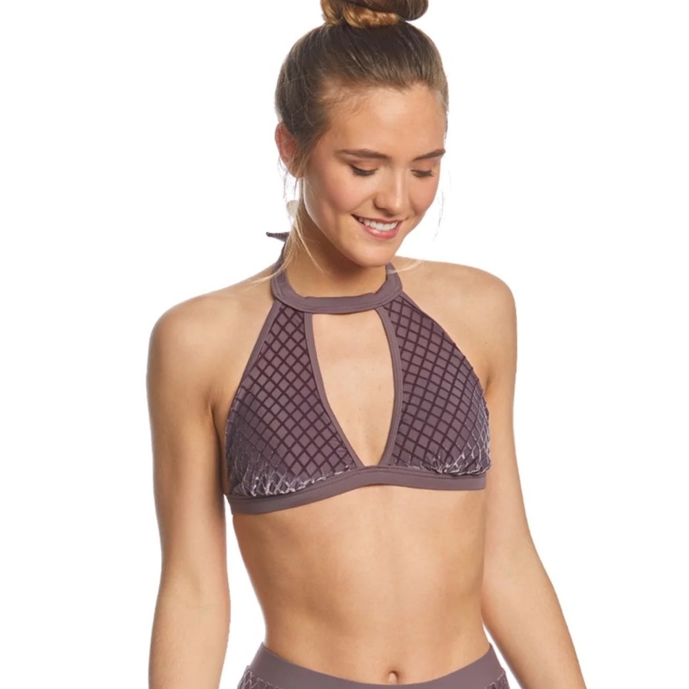 Gossip Velvet High Neck Purple Mauve Bikini Top Halter Von Maur Large NWT